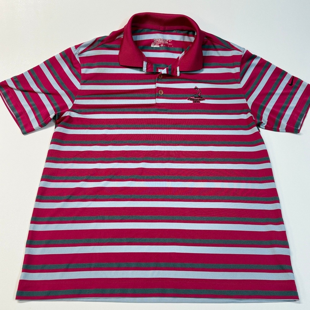 Nike Golf Tour Performance Polo Shirt Men's Medium Pink Gray Stripe Dri-Fit